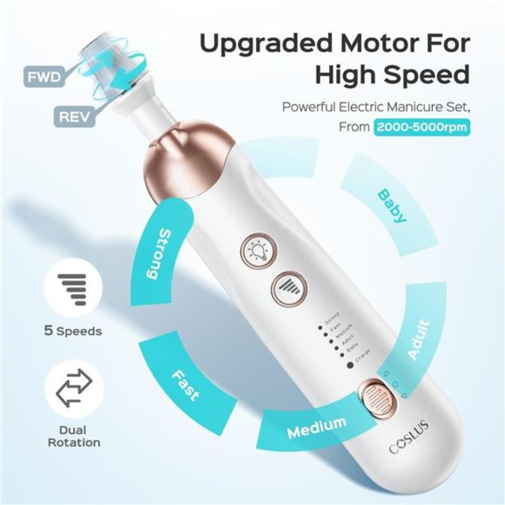 Professional Manicure Pedicure Kit:5 in 1 Electric Nail File Set Toenail Grinder - Picture 3 of 7
